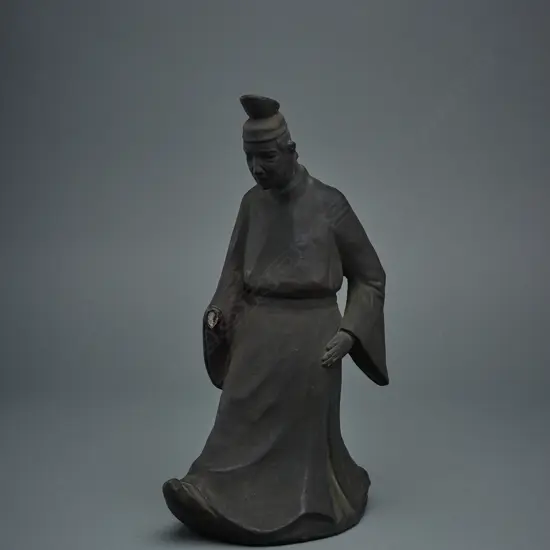 Modern earthenware figure of Confucian scholar in gown and headdress - China?,